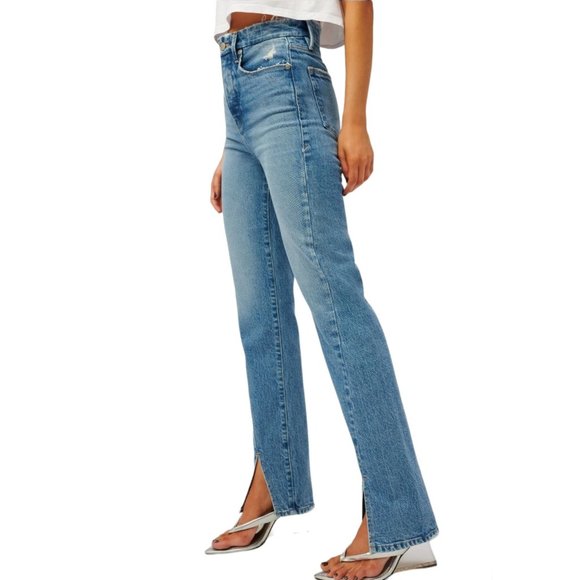 Good American Good Boy Twisted Slit Ankle Jeans Women's size 14 / 32 High Rise - Picture 14 of 16